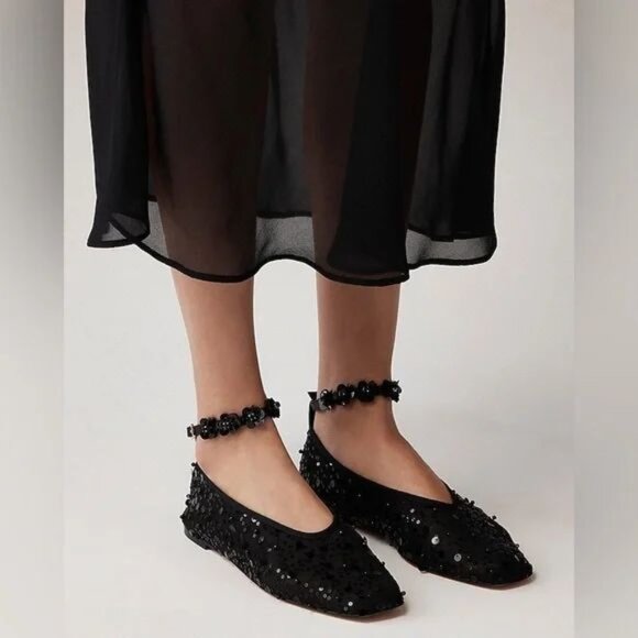 J. Crew Shoes - J. Crew Quinn Black Sequin And Mesh Ballet Flats w/Removable Ankle Strap Sz 7.5